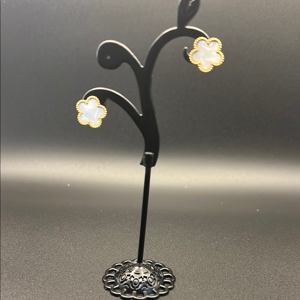 Stainless Steel Gold and Mother of Pearl Clover Earrings